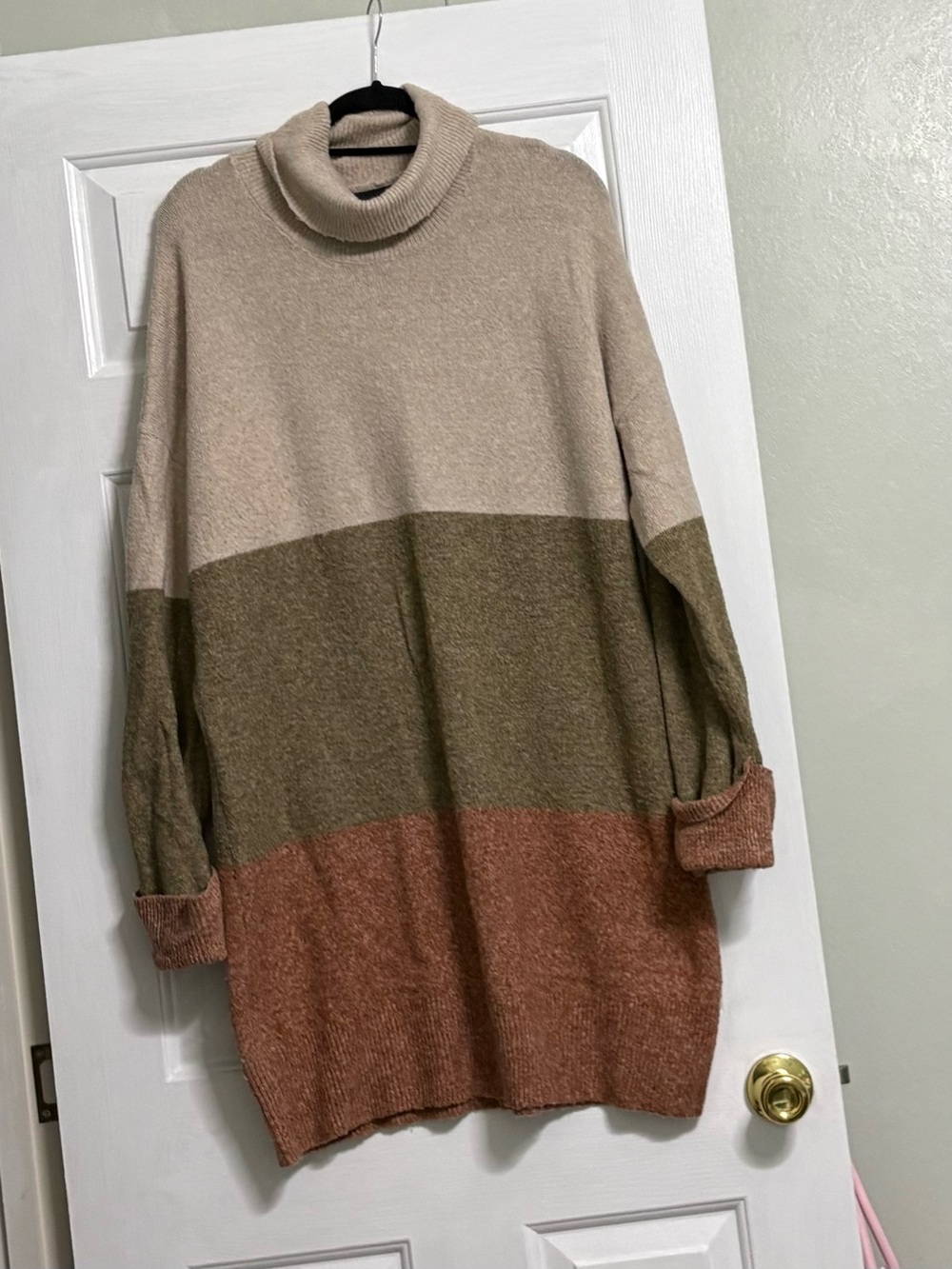 Rachel Roy Colorblock Cowl Neck Sweater - Cream, Olive & Dusty Rose